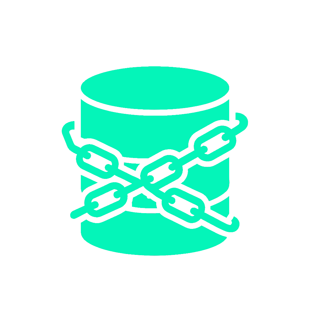 Vendor-lock-in Database cylinder wrapped in chains to represent vendor lock-in